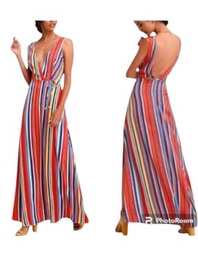 Lulus Elianna Stripe Backless Maxi Dress
